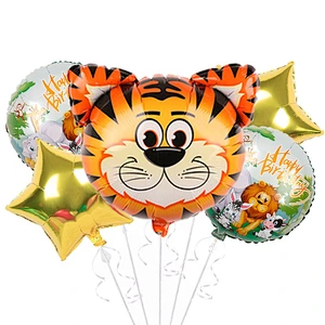 5Pcs Cartoon Animal Head Foil Balloon Set Tiger Lion Monkey Foil Balloons For Kids Birthday Party Decoration