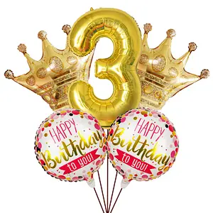 New Idea Happy Birthday Foil Crown Number Balloon Set For Kids' Birthday Party Decoration