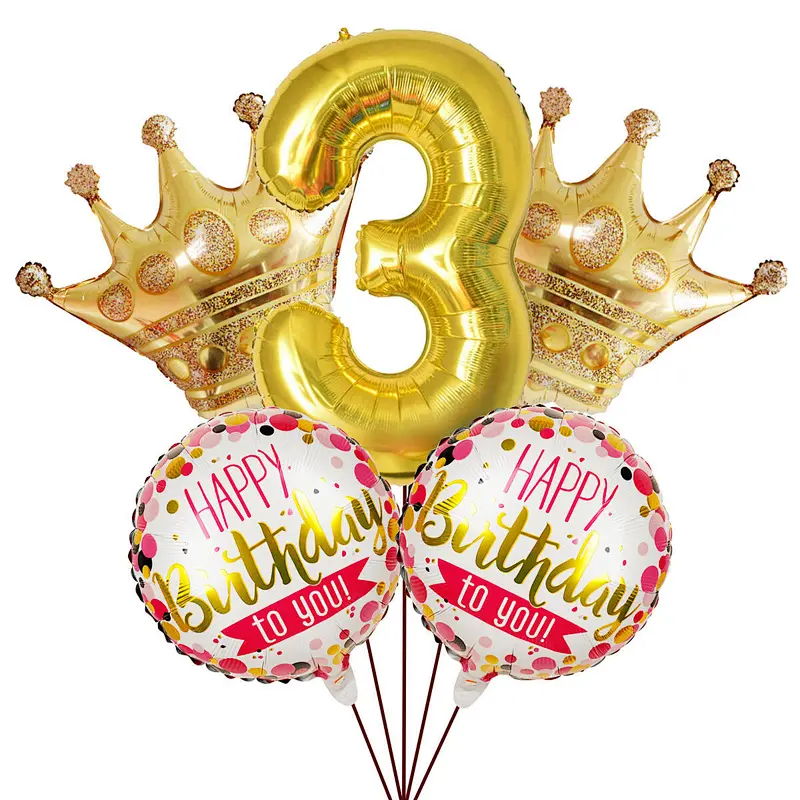 New Idea Happy Birthday Foil Crown Number Balloon Set For Kids' Birthday Party Decoration