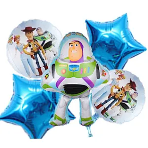 5PCS Cartoon Buzz Lightyear Foil Balloon Set With 18 Inch Star Foil Balloon Kids Birday Party Decoration Globos