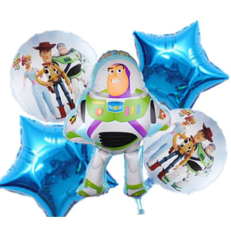 5PCS Cartoon Buzz Lightyear Foil Balloon Set With 18 Inch Star Foil Balloon Kids Birday Party Decoration Globos
