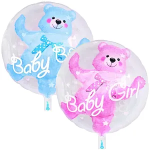 24 inch 4D Foil pink bule baby boy girl balloon gender reveal Bubble Bear Balloon globos PVC transparent decoration