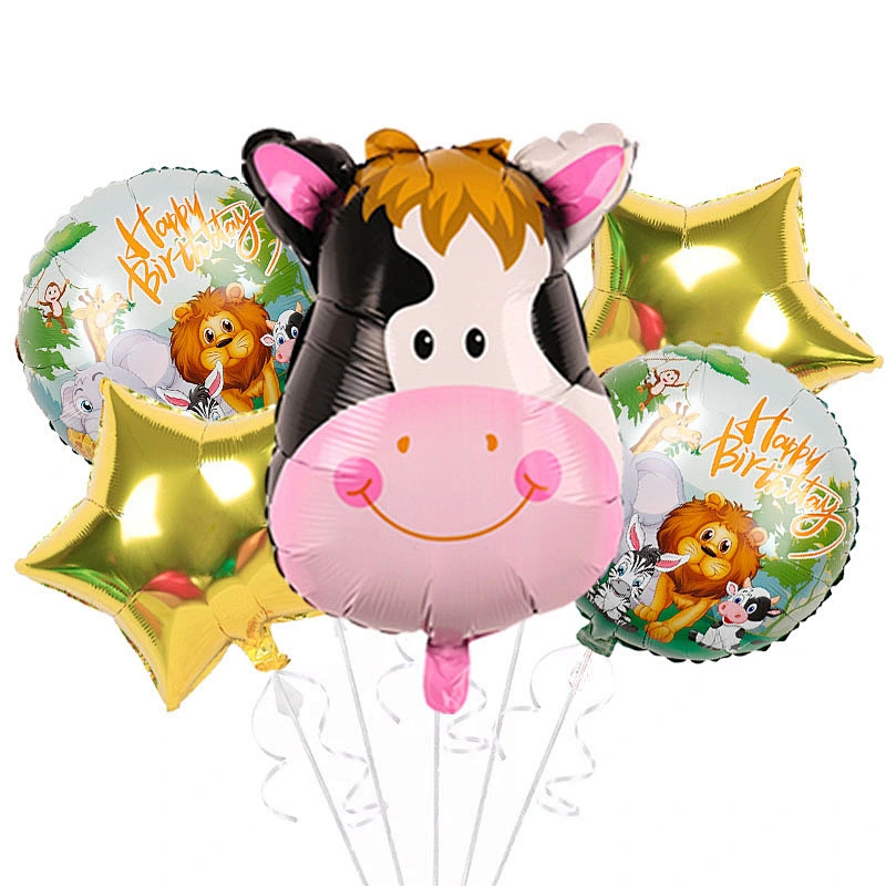 5Pcs Cartoon Animal Head Foil Balloon Set Tiger Lion Monkey Foil Balloons For Kids Birthday Party Decoration