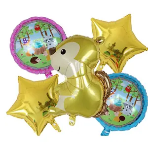 Amazon Hot Sale 5pcs Foil Balloon Set Kids Toy 18 Inch Star Animal Print Foil Balloon Set