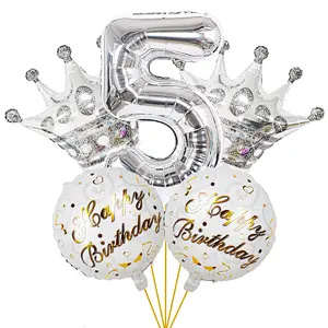 New Idea Happy Birthday Foil Crown Number Balloon Set For Kids' Birthday Party Decoration