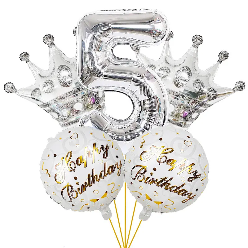 New Idea Happy Birthday Foil Crown Number Balloon Set For Kids' Birthday Party Decoration