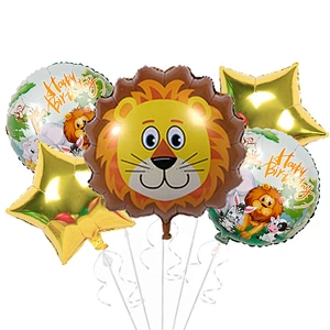 5Pcs Cartoon Animal Head Foil Balloon Set Tiger Lion Monkey Foil Balloons For Kids Birthday Party Decoration