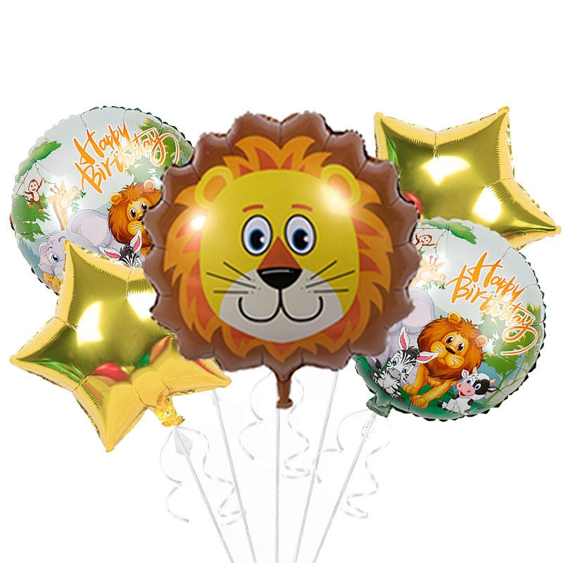 5Pcs Cartoon Animal Head Foil Balloon Set Tiger Lion Monkey Foil Balloons For Kids Birthday Party Decoration