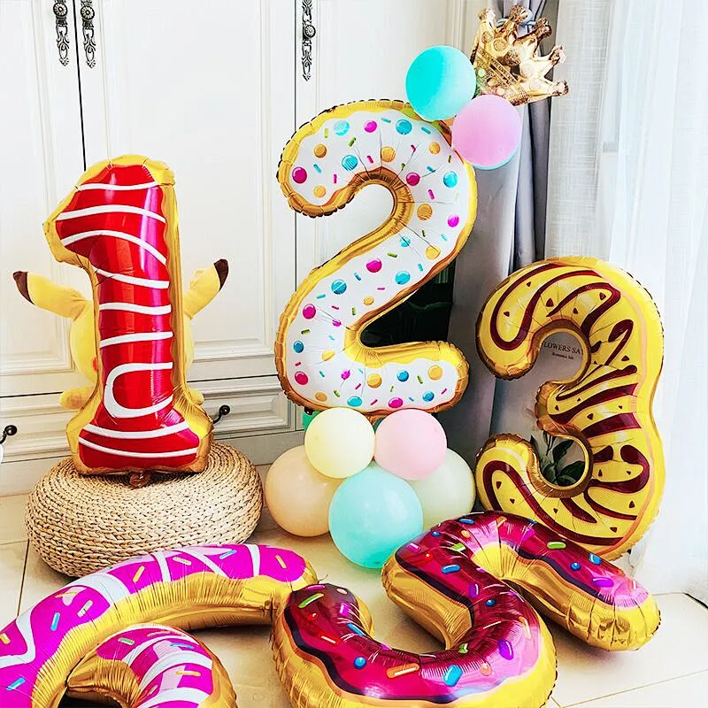 30 inch Doughnut Number Foil Balloons Ice Cream Helium Balloon For Children Birthday Party Decorations  Supplies