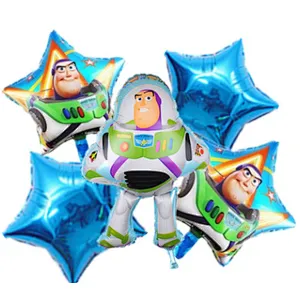 5PCS Cartoon Buzz Lightyear Foil Balloon Set With 18 Inch Star Foil Balloon Kids Birday Party Decoration Globos