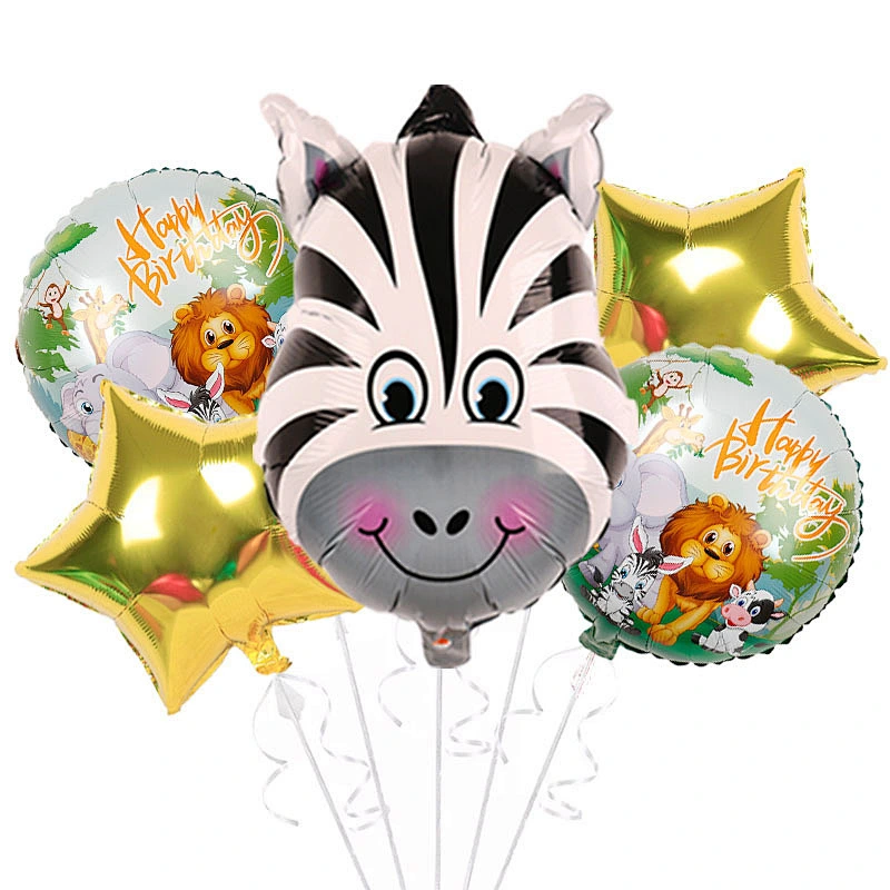 5Pcs Cartoon Animal Head Foil Balloon Set Tiger Lion Monkey Foil Balloons For Kids Birthday Party Decoration