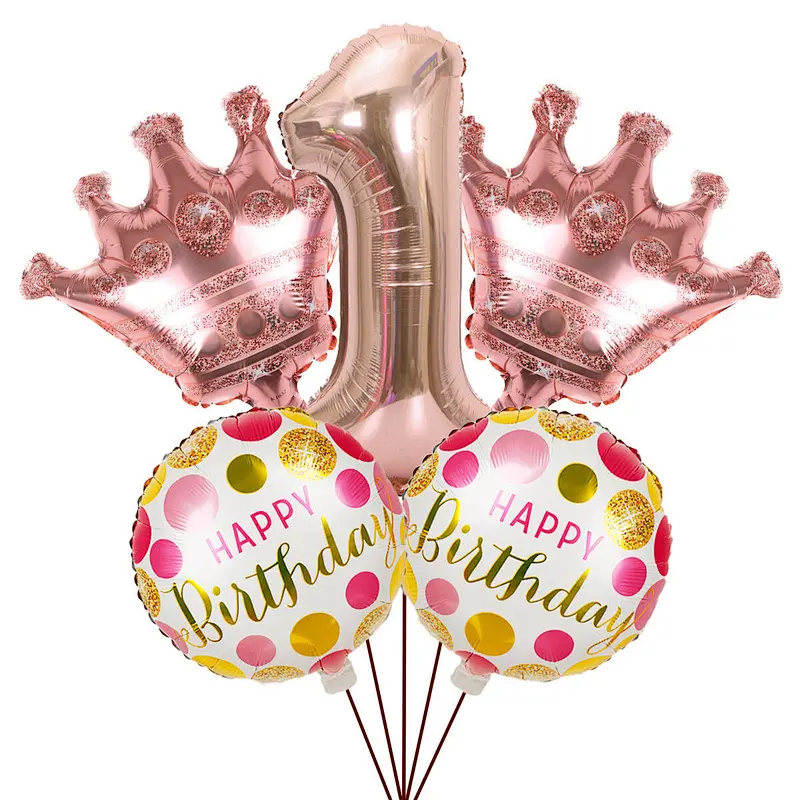 New Idea Happy Birthday Foil Crown Number Balloon Set For Kids' Birthday Party Decoration