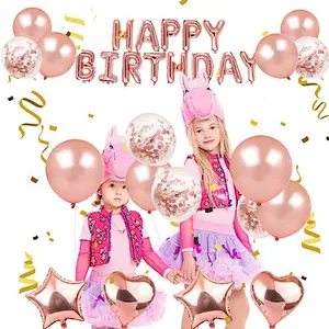Wholsale Fast Shipping Rose Gold Foil Curtain Confetti Balloon Stars Hearts Birthday Party Decoration Sets