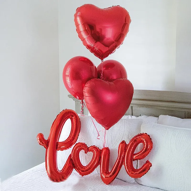 18inch pure color love balloons red Heart balloon aluminum foil ballons for wedding Valentine's Day love decoration globos
