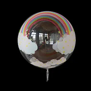 New Arrive Design 20inch Unicorn Print PVC Bubble Bobo Balloon  for Baby Girl Happy Birthday  Party Decoration