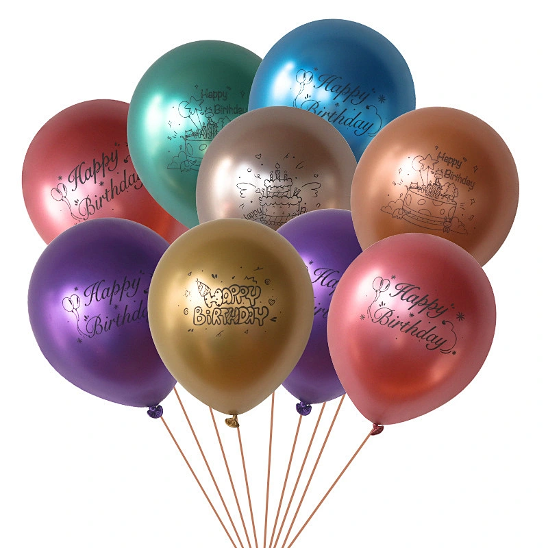 2021 New Design 12 Inch Metallic Chrome Happy Birthday Latex Balloons Celebration Balloon For Birthday Party Decorations