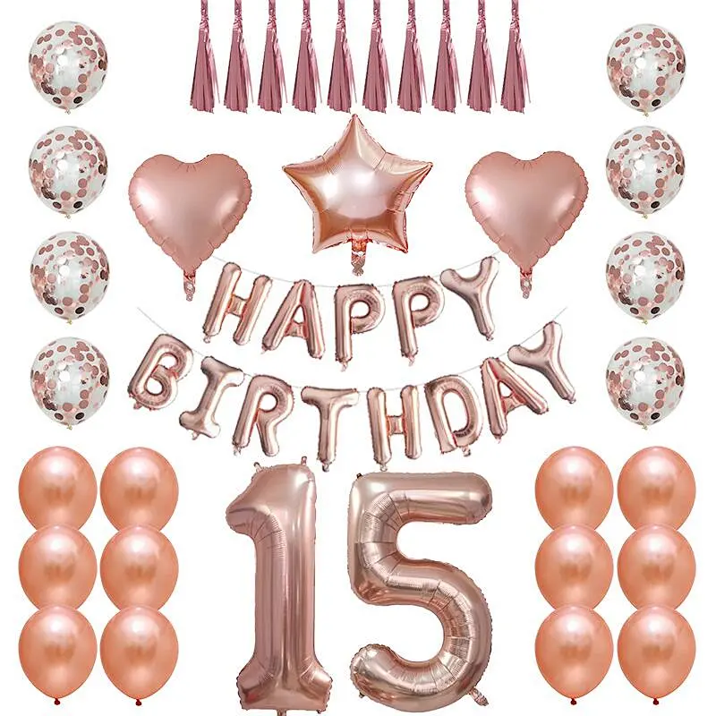Amazon 40inch Rose Gold Number Balloon Happy Birthday Rose Gold Confetti Later Balloon with Heart/Star Shape Foil Balloons