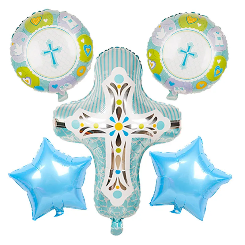 New Design 5pcs Balloon Set Baby Baptism Decorations 18 Inch Round Crossing Foil Balloon