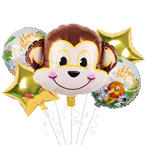 5Pcs Cartoon Animal Head Foil Balloon Set Tiger Lion Monkey Foil Balloons For Kids Birthday Party Decoration