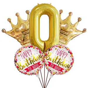 New Idea Happy Birthday Foil Crown Number Balloon Set For Kids' Birthday Party Decoration