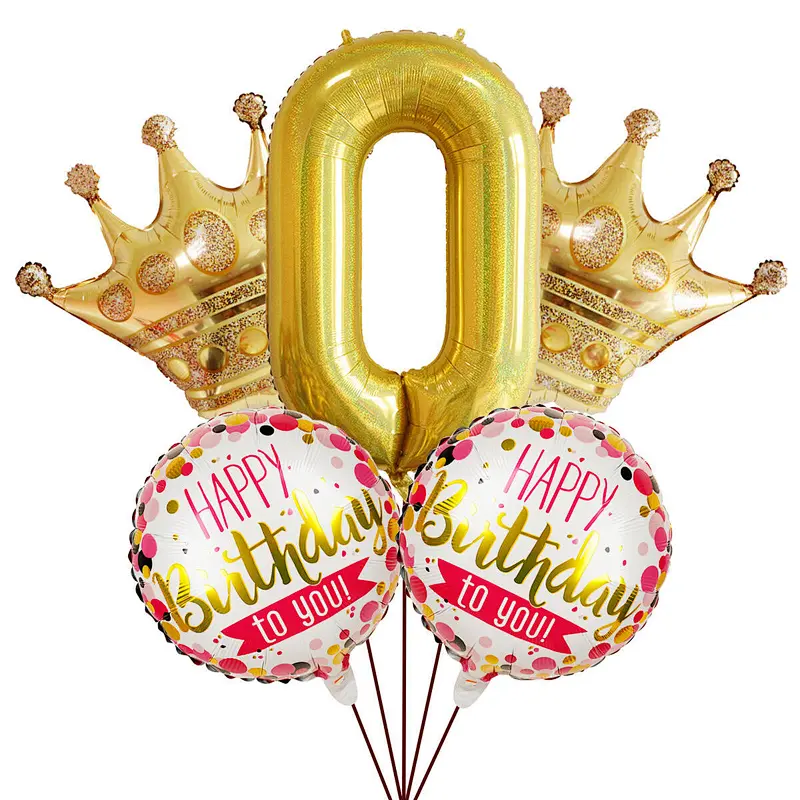 New Idea Happy Birthday Foil Crown Number Balloon Set For Kids' Birthday Party Decoration