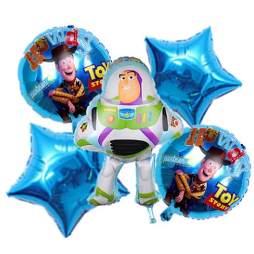 5PCS Cartoon Buzz Lightyear Foil Balloon Set With 18 Inch Star Foil Balloon Kids Birday Party Decoration Globos