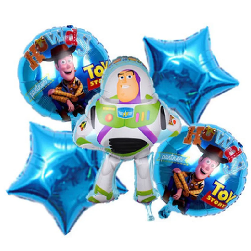 5PCS Cartoon Buzz Lightyear Foil Balloon Set With 18 Inch Star Foil Balloon Kids Birday Party Decoration Globos