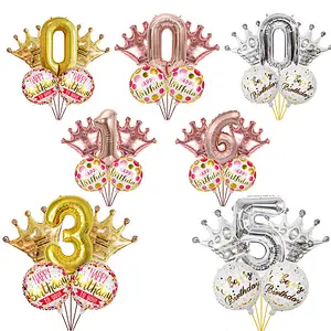 New Idea Happy Birthday Foil Crown Number Balloon Set For Kids' Birthday Party Decoration