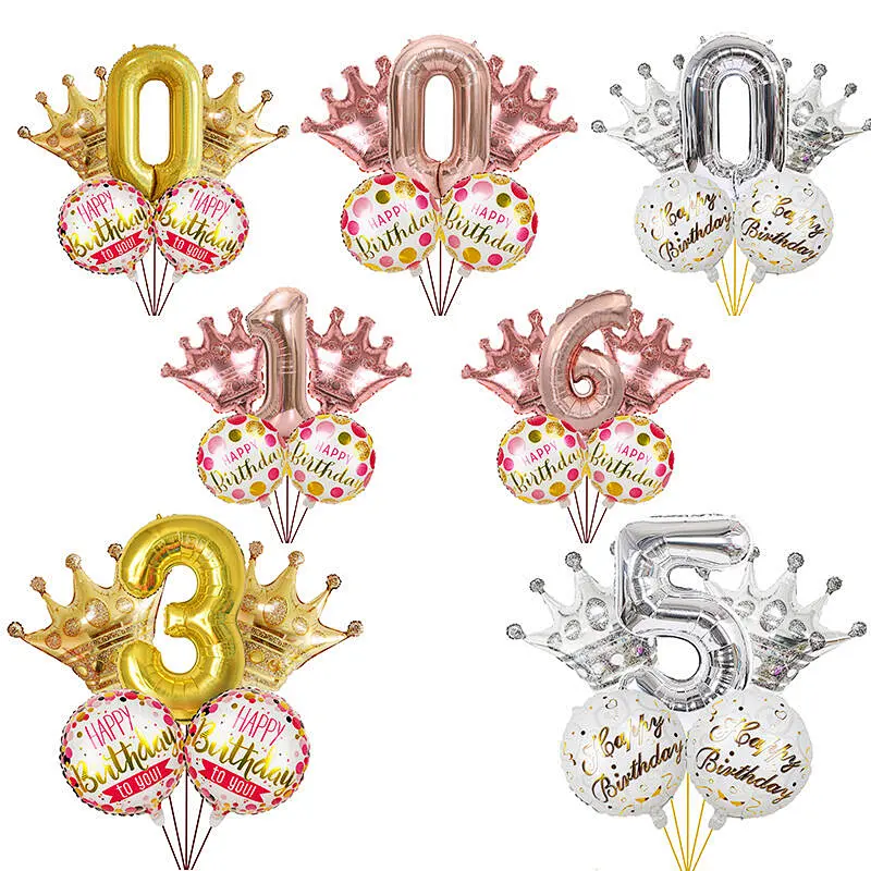 New Idea Happy Birthday Foil Crown Number Balloon Set For Kids' Birthday Party Decoration