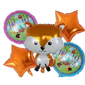 Amazon Hot Sale 5pcs Foil Balloon Set Kids Toy 18 Inch Star Animal Print Foil Balloon Set