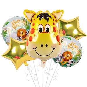 5Pcs Cartoon Animal Head Foil Balloon Set Tiger Lion Monkey Foil Balloons For Kids Birthday Party Decoration