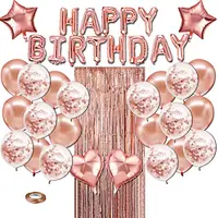 Wholsale Fast Shipping Rose Gold Foil Curtain Confetti Balloon Stars Hearts Birthday Party Decoration Sets
