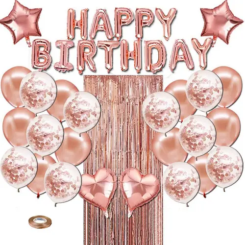 Wholsale Fast Shipping Rose Gold Foil Curtain Confetti Balloon Stars Hearts Birthday Party Decoration Sets