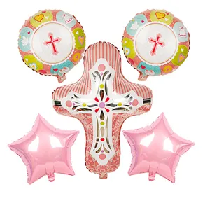 New Design 5pcs Balloon Set Baby Baptism Decorations 18 Inch Round Crossing Foil Balloon