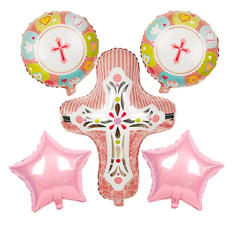 New Design 5pcs Balloon Set Baby Baptism Decorations 18 Inch Round Crossing Foil Balloon