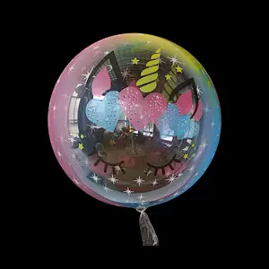 New Arrive Design 20inch Unicorn Print PVC Bubble Bobo Balloon  for Baby Girl Happy Birthday  Party Decoration