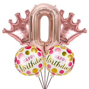 New Idea Happy Birthday Foil Crown Number Balloon Set For Kids' Birthday Party Decoration