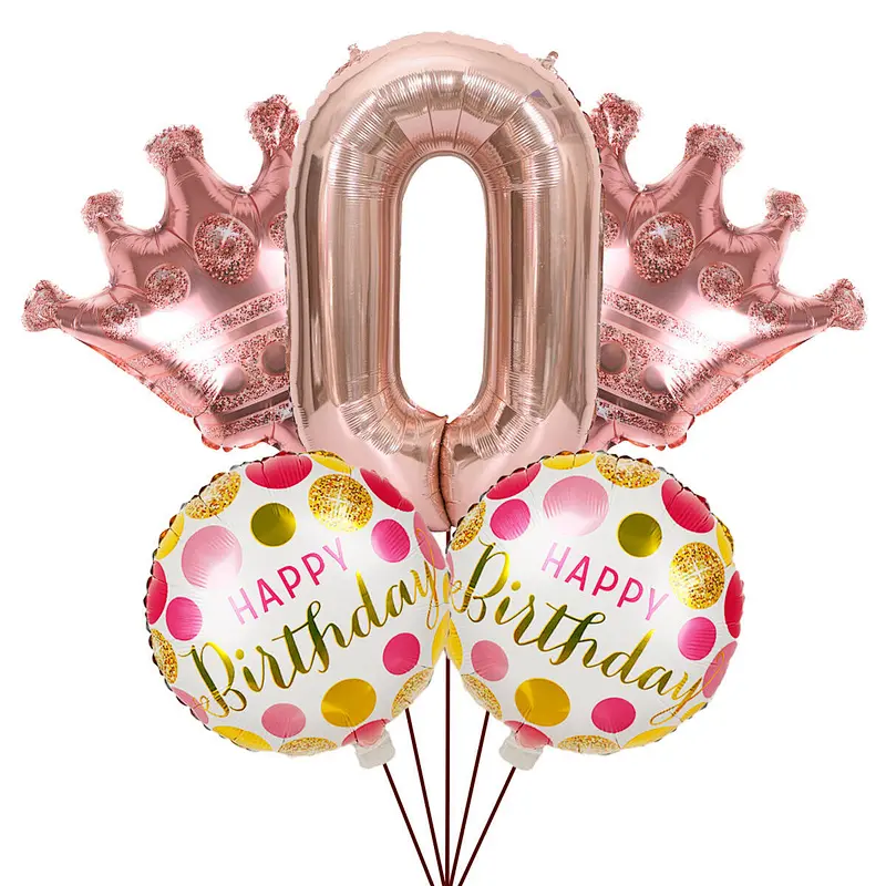 New Idea Happy Birthday Foil Crown Number Balloon Set For Kids' Birthday Party Decoration