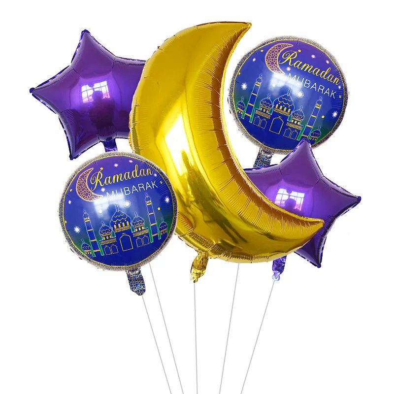 5pcs/Set Castle Printed Islam Star Moon Helium Foil Balloon For EID RAMADAN HAJJ MUBARAK Party Decoration