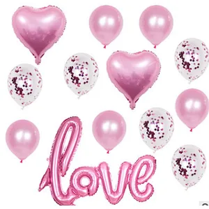 Wedding Party Valentine's Day Decoration Balloon 12 Inch Confetti Balloon 18 Inch Heart Foil Balloon Set