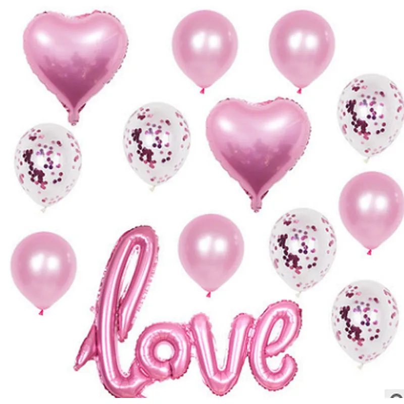 Wedding Party Valentine's Day Decoration Balloon 12 Inch Confetti Balloon 18 Inch Heart Foil Balloon Set