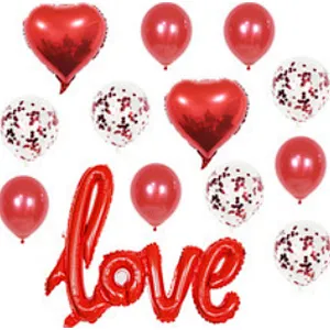 Wedding Party Valentine's Day Decoration Balloon 12 Inch Confetti Balloon 18 Inch Heart Foil Balloon Set