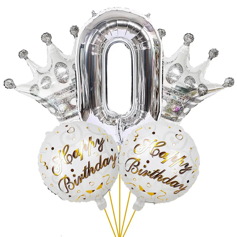 New Idea Happy Birthday Foil Crown Number Balloon Set For Kids' Birthday Party Decoration