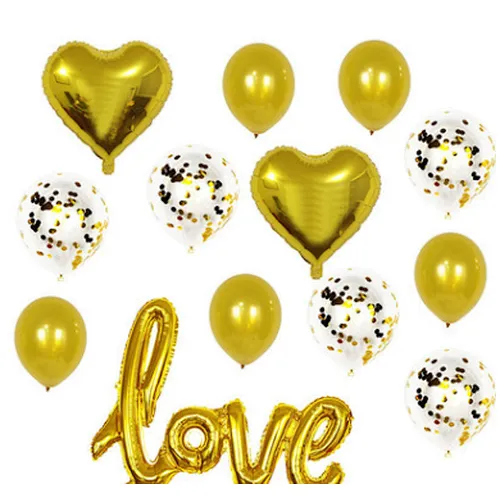 Wedding Party Valentine's Day Decoration Balloon 12 Inch Confetti Balloon 18 Inch Heart Foil Balloon Set