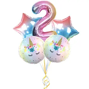 30 Inch Rainbow Gradient Color Number Balloon Set Unicorn Foil Balloon For Kid 0~9 Birthday Party Decor