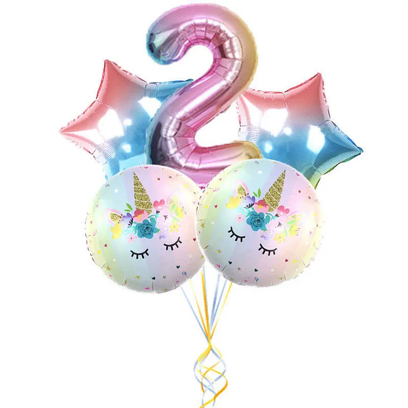30 Inch Rainbow Gradient Color Number Balloon Set Unicorn Foil Balloon For Kid 0~9 Birthday Party Decor