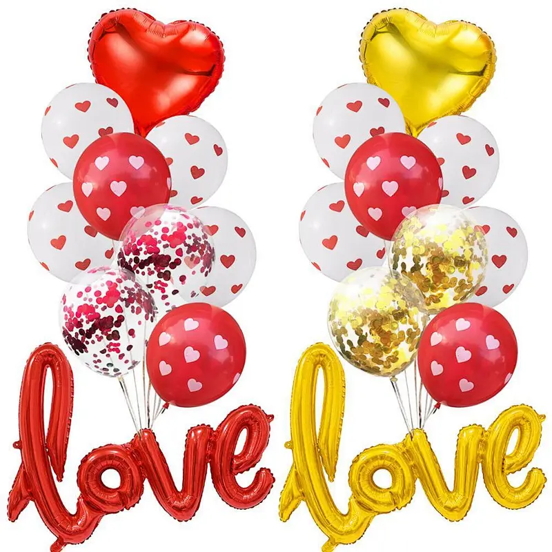 Wedding Party Supplies Red Love Foil Balloon Red And White Heart Latex Balloon Valentines's Day Decorations