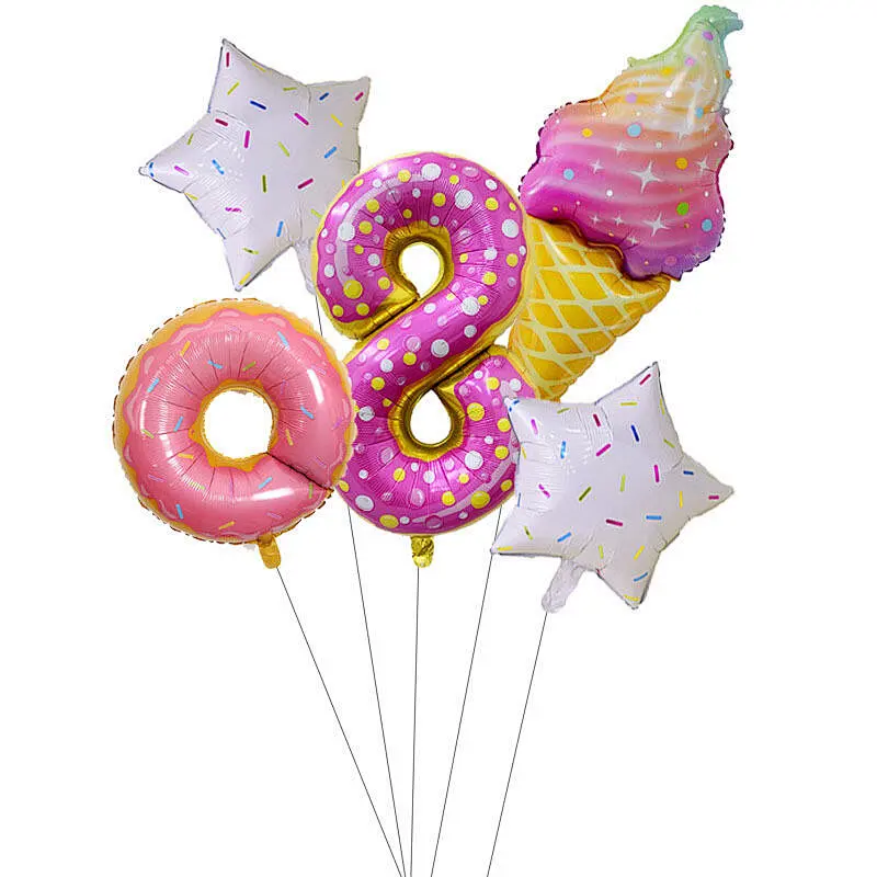 Ice Cream Doughnut Aluminum Foil Balloon 30 Inch Colorful Candy Digital Balloon Set For Birthday Kids Toy Party Decoration
