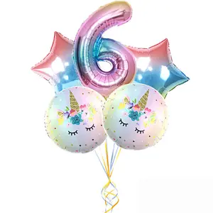 30 Inch Rainbow Gradient Color Number Balloon Set Unicorn Foil Balloon For Kid 0~9 Birthday Party Decor