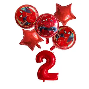 6Pcs Super Hero Spiderman Avengers Foil Balloons Set With 30Inch Number Balloon For Kids Birthday Party Decorations Helium Balloons  Sets